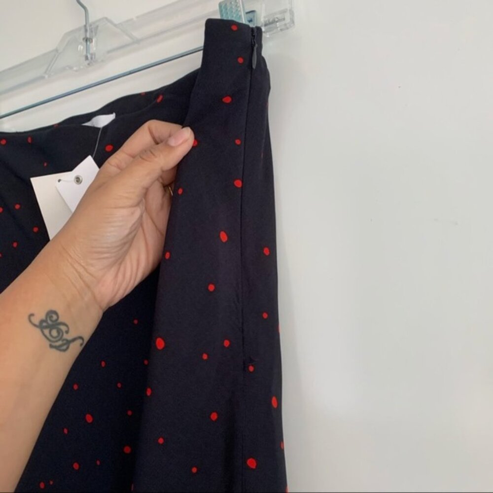 New Anthropologie Elodie Skirt A-line Midi Length Navy Blue with Red Polka Dots - Picture 5 of 8